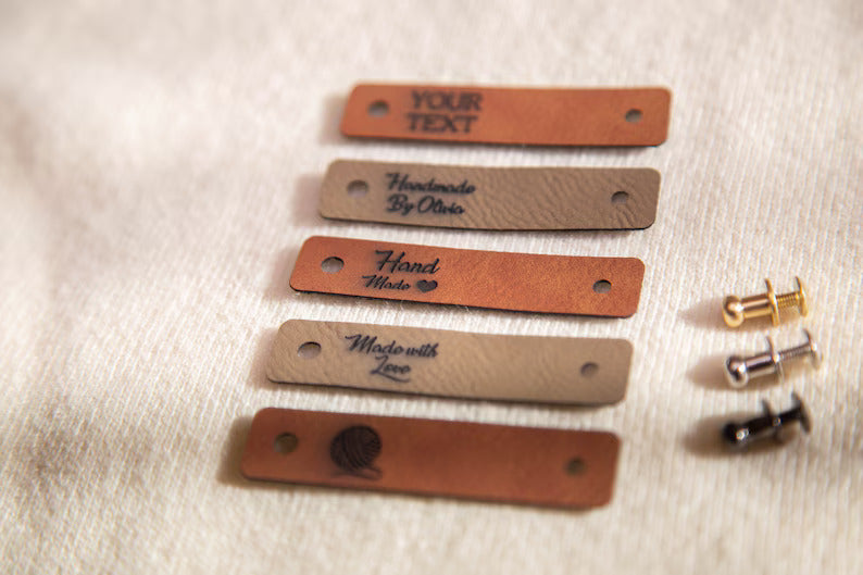 Custom Leather Labels, Personalized Leather Tags, Knitting Labels, Leather Craft Tags