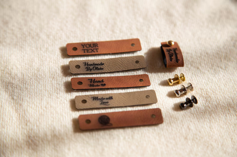 Custom Leather Labels, Personalized Leather Tags, Knitting Labels, Leather Craft Tags