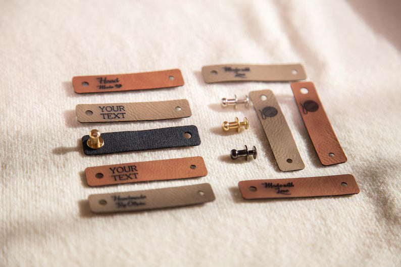 Custom Leather Labels, Personalized Leather Tags, Knitting Labels, Leather Craft Tags